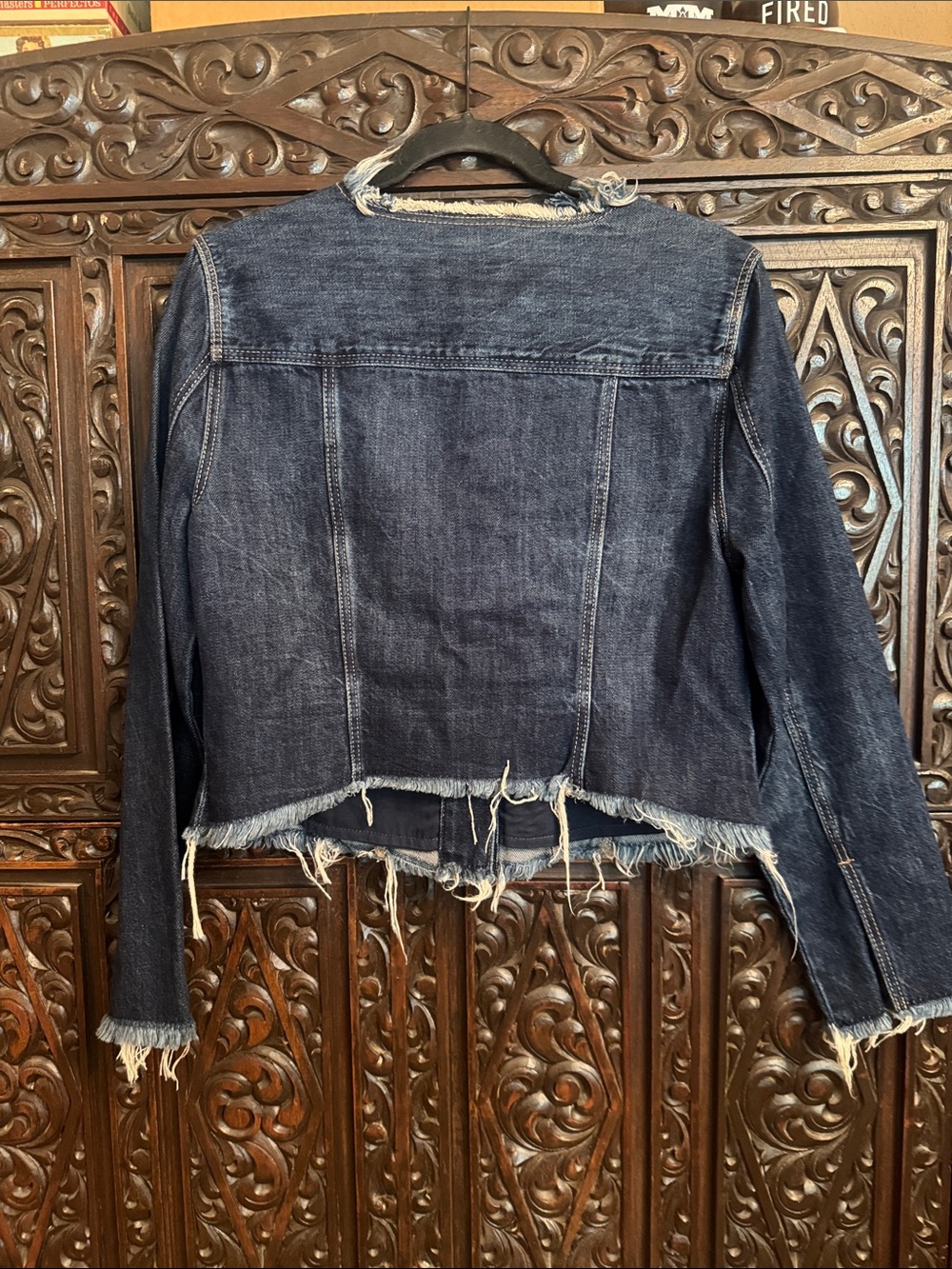 Liverpool Dark Indigo Frayed Hem Denim Jacket - Picture 7 of 11